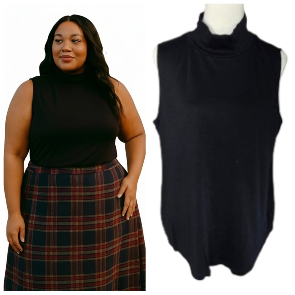 Black Sleeveless Turtleneck Top Women's Plus Size 1X Croft & Borrow